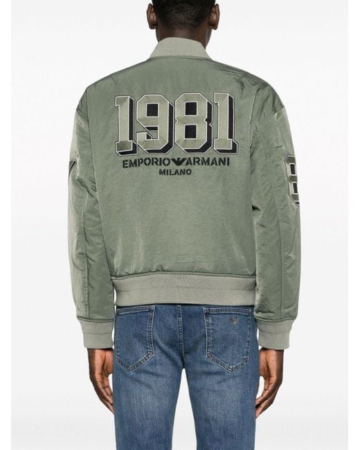 Emporio Armani Logo-embroidered Bomber Jacket in Green for Men | Lyst