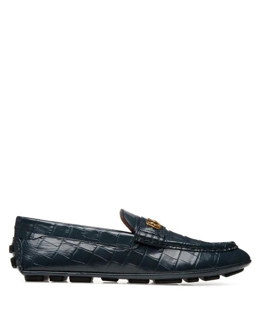 Bally Blue Crocodile-Embossed Loafers for men