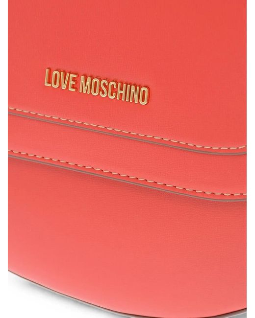 Moschino Red Logo-Plaque Saddle Bag