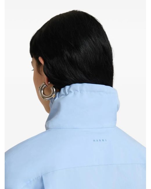 Marni Blue Blouse En Popeline Clair À Col Haut