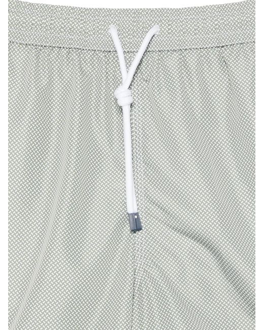 Fedeli White Madeira Drawstring Patterned Swim Shorts for men