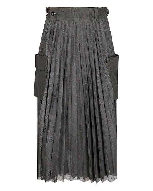 Sacai Glen チェック プリーツスカート Gray