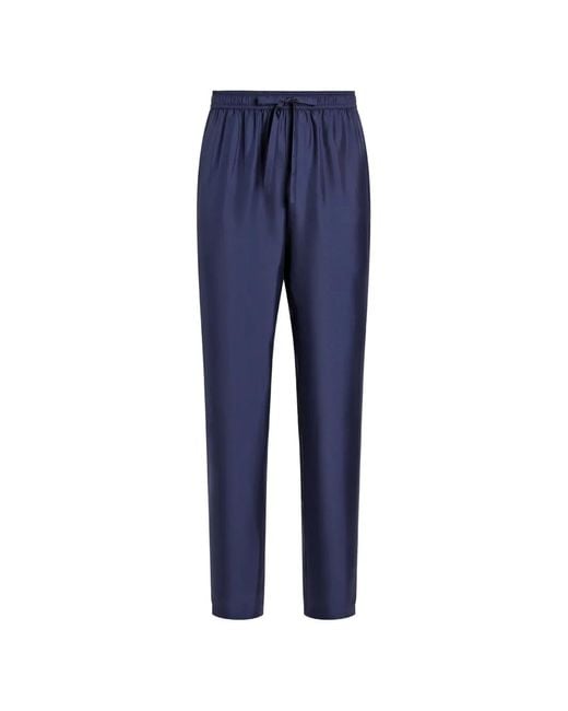 Dolce & Gabbana Blue Dg Essentials Logo-Embroidered Silk Trousers for men