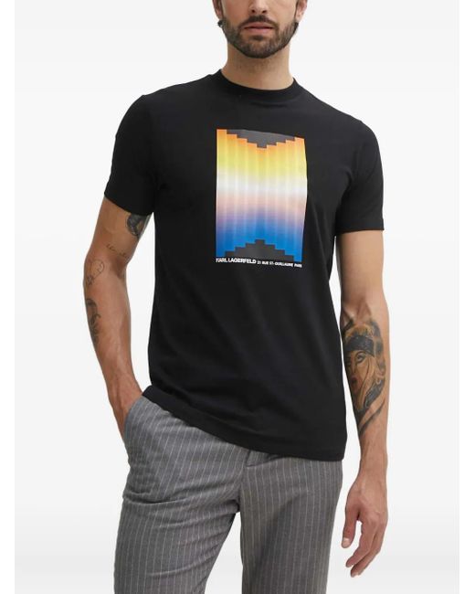 Karl Lagerfeld Black Graphic-Print T-Shirt for men