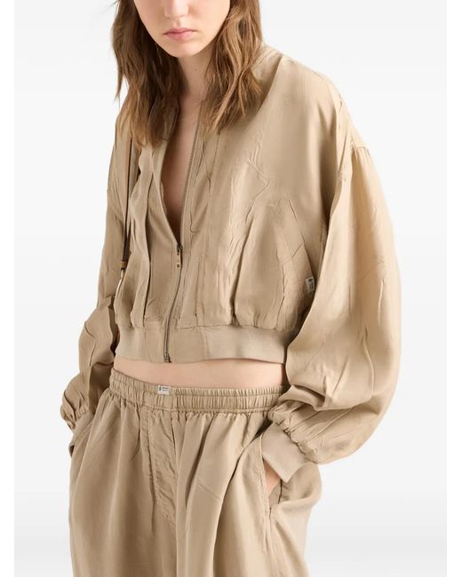 Prada Natural Cropped Old-Silk Bomber Jacket