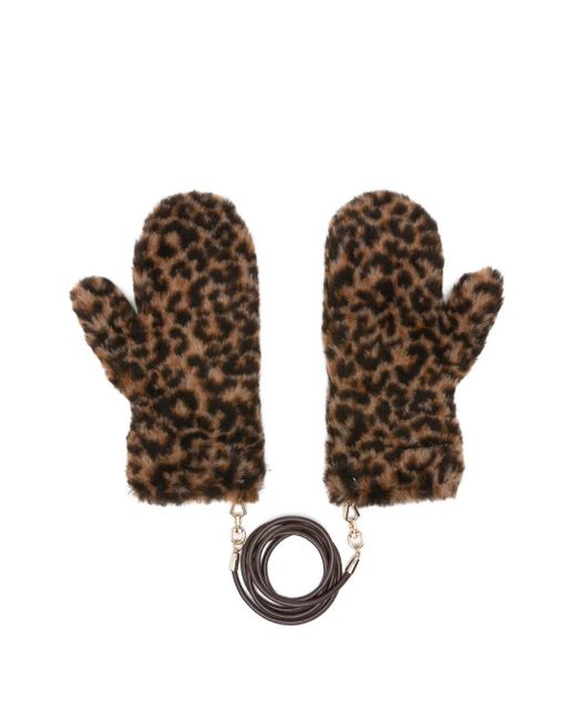 Max Mara Brown Ombrat Leopard-Pattern Mittens
