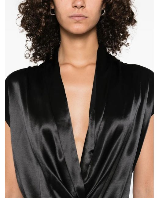 Alberta Ferretti Black Satin-Effect Twist Blouse
