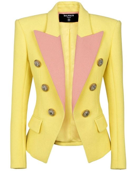 Balmain Yellow Peak-Lapel Two-Tone Blazer