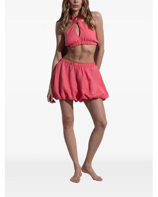 FOLIE DU LIN Red Oropheea Cut-Out Bubble-Hem Playsuit