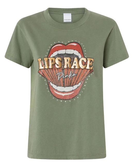 Pinko Green Lips Race Mouth Print T-Shirt