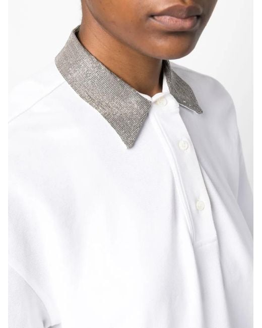 Brunello Cucinelli White Cotton Polo With Precious Neck