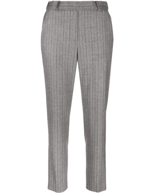 Peserico Gray Pinstripe-pattern Straight-leg Trousers