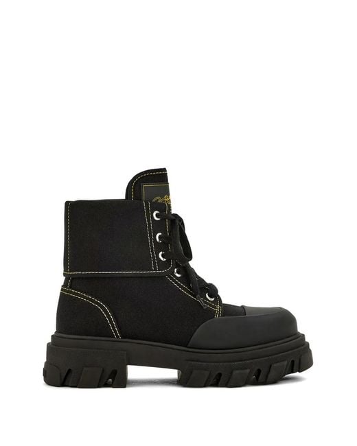 Ganni Black Trail Contrast-Stitch Combat Boots