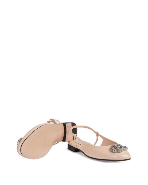 Gucci Natural Patent Leather Slingback Ballet Flats