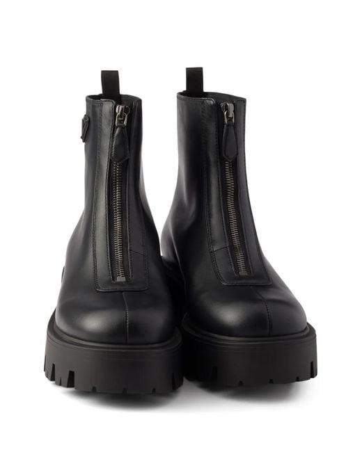 Prada Black Leather Zipper Booties