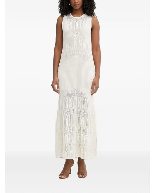 Liu Jo White Pointelle-Knit Ribbed Maxi Dress