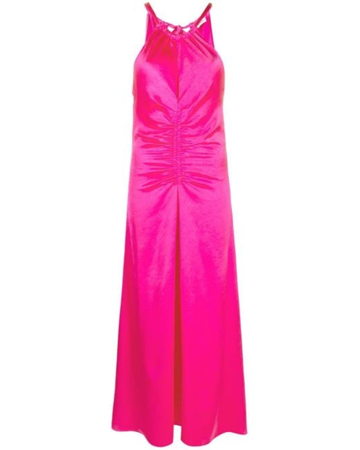 Robe longue en satin à dos nu Sandro en coloris Pink