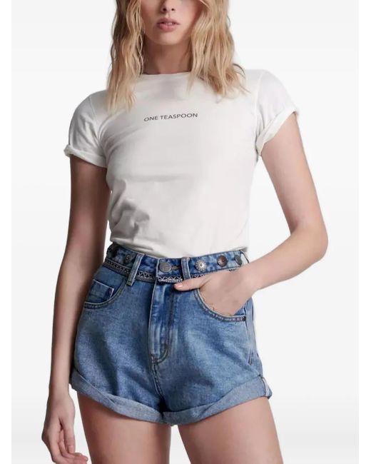 One Teaspoon Blue Bandits Marbled-Denim Shorts