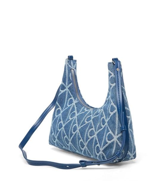Calvin Klein Blue Monogram-Pattern Denim Shoulder Bag