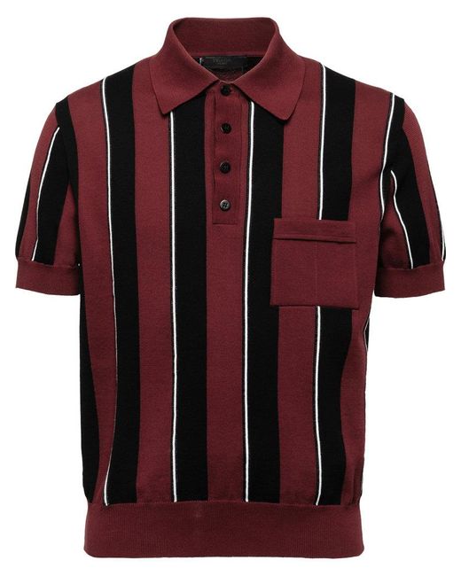 Prada Red Striped Polo Shirt for men