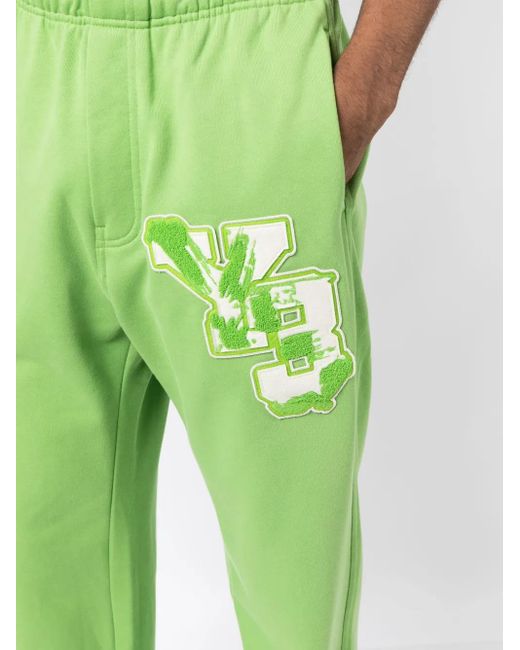 Y-3 Green Gfx Ft Logo-Patch Cotton Track Pants for men