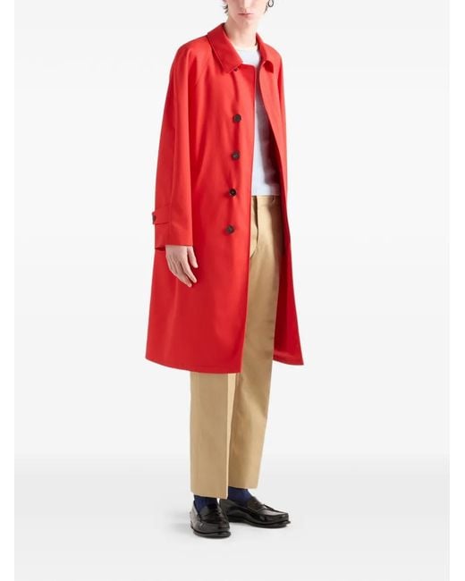 Prada Red Technical Gabardine Coat for men