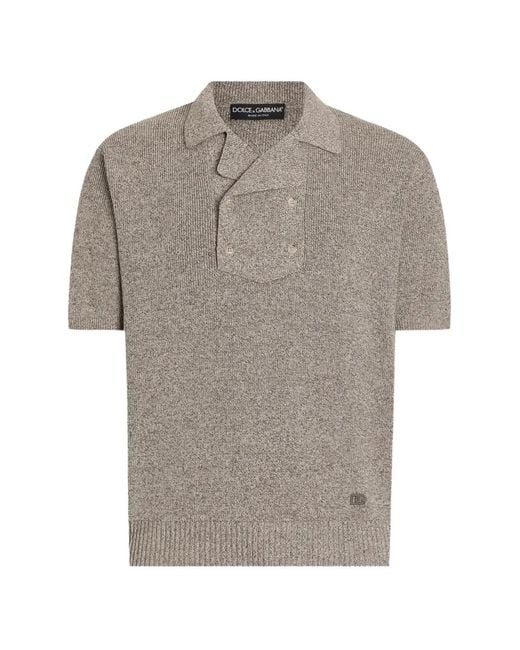 Dolce & Gabbana Gray Cotton And Linen Polo Shirt for men