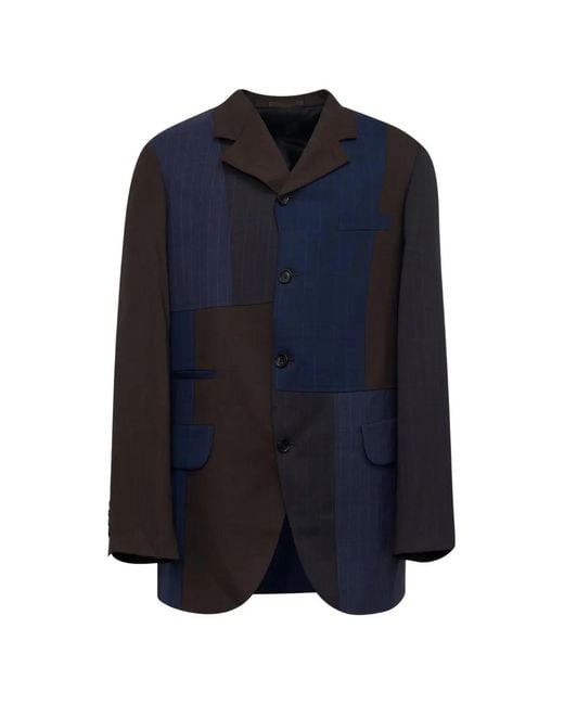 Comme des Garçons Blue Patchwork Pinstriped Jacket for men