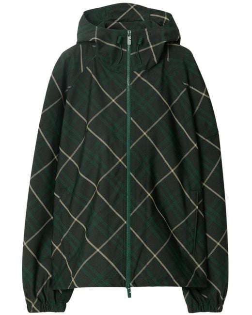 Burberry Green Hooded Check-print Twill Jacket for men
