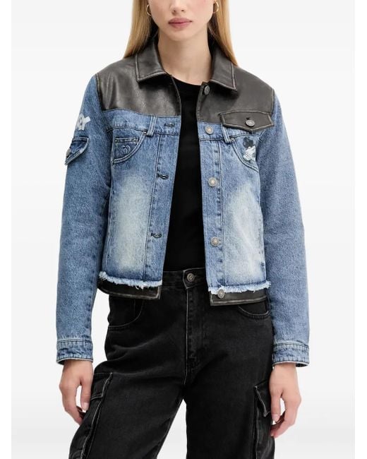 Chaqueta Deshilachada A Paneles Desigual de color Blue