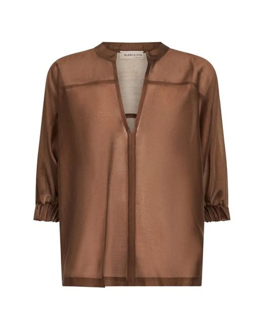 Blanca Vita Brown V-Neck Kimono Blouse