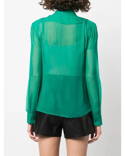 Alberta Ferretti Green Silk Lace-Insert Shirt