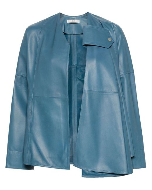 Co. Blue Draped Leather Jacket