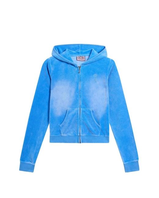 Juicy Couture Blue Washed-Effect Zip-Up Hoodie