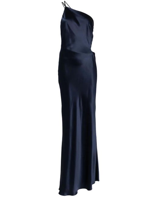 Michelle Mason Blue Asymmetrical Design Silk Gown