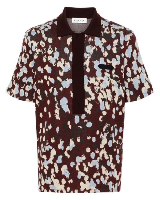 Lanvin Red Patterned-Jacquard Cotton Polo Shirt for men