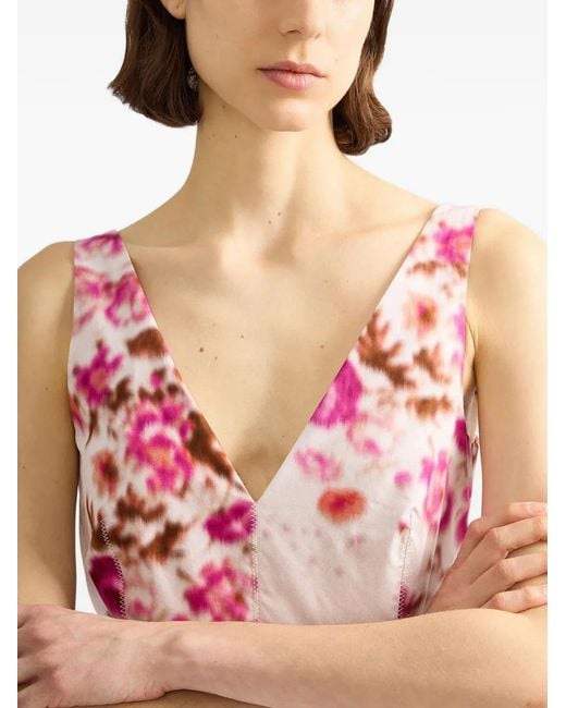 Erdem Pink V-Neck Floral-Pattern Midi Dress