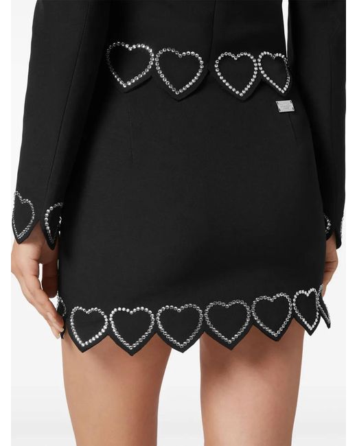 Philipp Plein Black Heart-Embellished Mini Skirt
