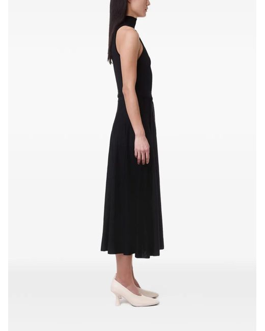 Another Tomorrow Black Pleated Mock-Neck Midi Dress