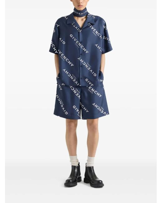 Givenchy Blue Logo-Print Shorts for men
