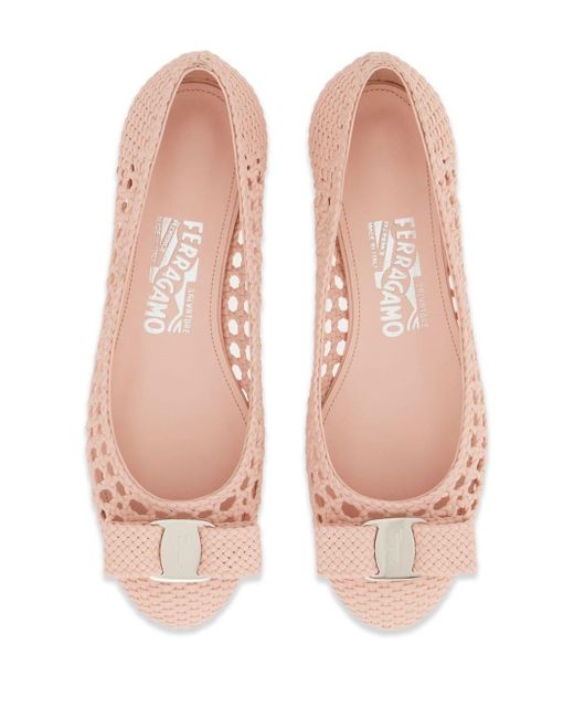 Ferragamo Pink Vara-bow Woven Ballerina Shoes