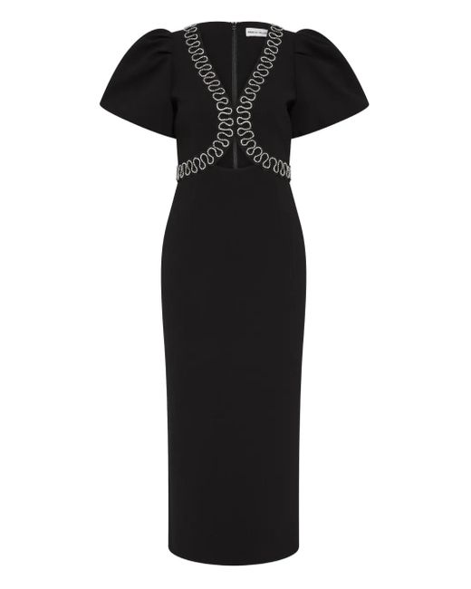 Rebecca Vallance Black Nyx Puff-Sleeve Midi Dress