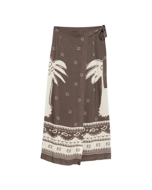 Ottod'Ame Brown Palm Tree-Print Tie-Fastening Midi Skirt