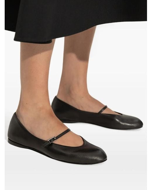 Max Mara Black Buckle-Strap Leather Ballet Flats