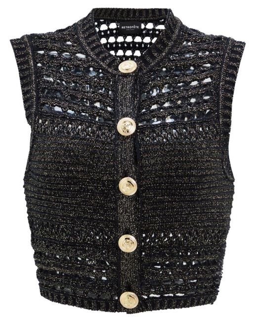 retroféte Black Delma Crochet-knit Vest