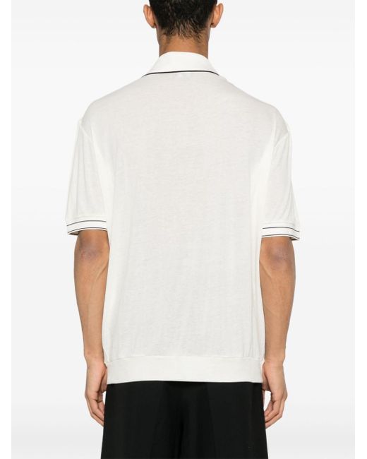 Giorgio Armani White Fine-knit Polo Shirt for men