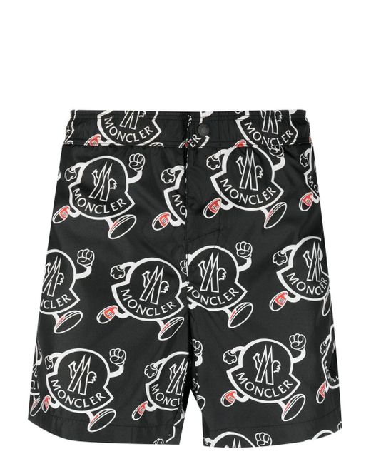 Moncler Logoed Swim Shorts in Black for Men | Lyst