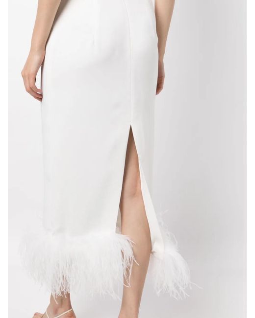 16Arlington White Minelli Feather Trim Midi Dress - Women's - Polyester/spandex/elastane/ostrich Feather