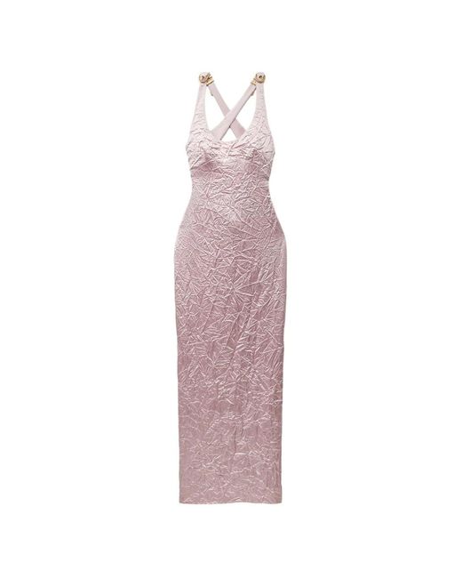 Versace Pink Crinkled Buckle-Straps Gown