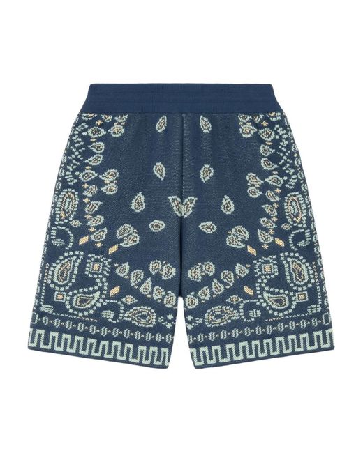 Alanui Blue Paisley-Pattern Shorts for men